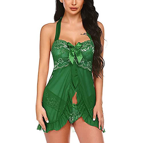 Generic strappy lingerieLace Lingerie for Women Front Closure for Sex Babyboll for Sex Naughty See Through Teddy Pajamas Cute Honeymoon Nightwear, 3X-Large, 3#green