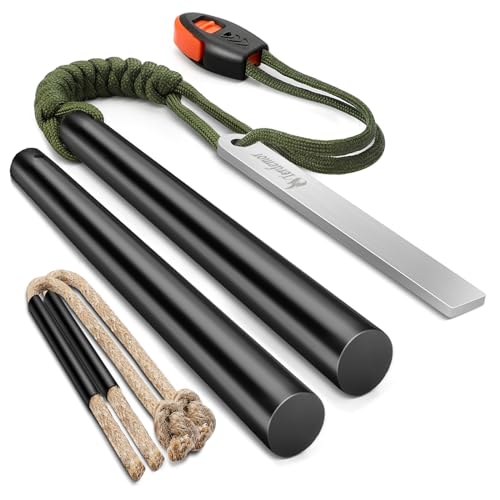 Terdemor Fire Starter, The Professional Ferro Rod Fire Starter Kit Including Two 5" Ferro Rod and Two 12" Nature Dry Tinder Wax Impregnated Hemp Rope