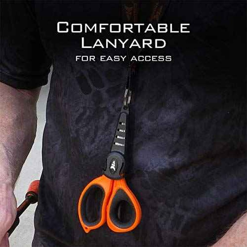 KastKing Fishing Line Scissors, Braided Line Cutters, w/Sheath, Super Sharp 3CR13 Japanese Stainless Steel Blades, Non-Slip TPR Handles, Includes Lanyard