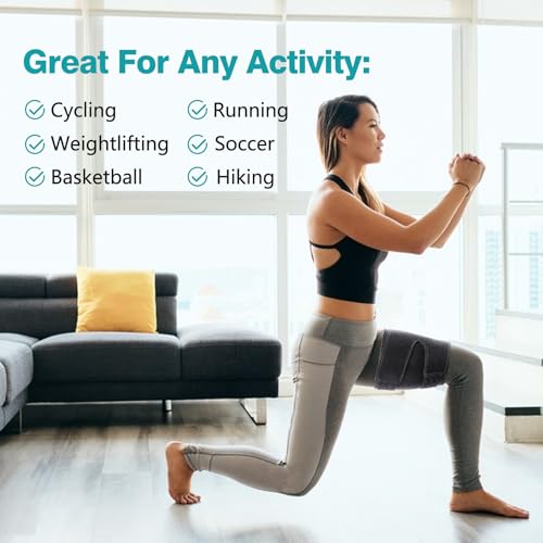 Thigh Brace, Hamstring Quadriceps Support and Thigh Wraps, Adjustable Compression Sleeve Support for Pulled Groin Muscle, Sprains, Tendonitis, Sciatica Pain and Sports Recovery for Men and Women