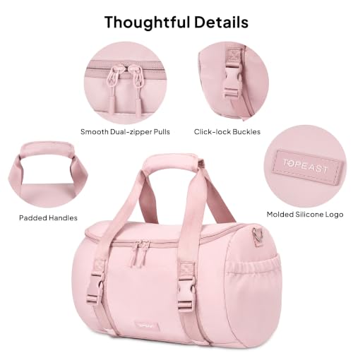 Pink Small Gym Bag with Yoga Mat Holder, Compact 16L Workout Duffle