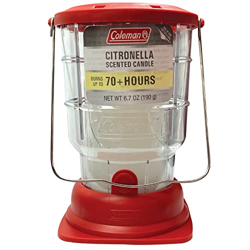 Coleman 70+ Hour Outdoor Candle Lantern - Classic Design, Easy Carry & Hang, Extended Burn Time - Essential for Camping, Picnics, and Patio Ambiance - 6.7 oz, Red