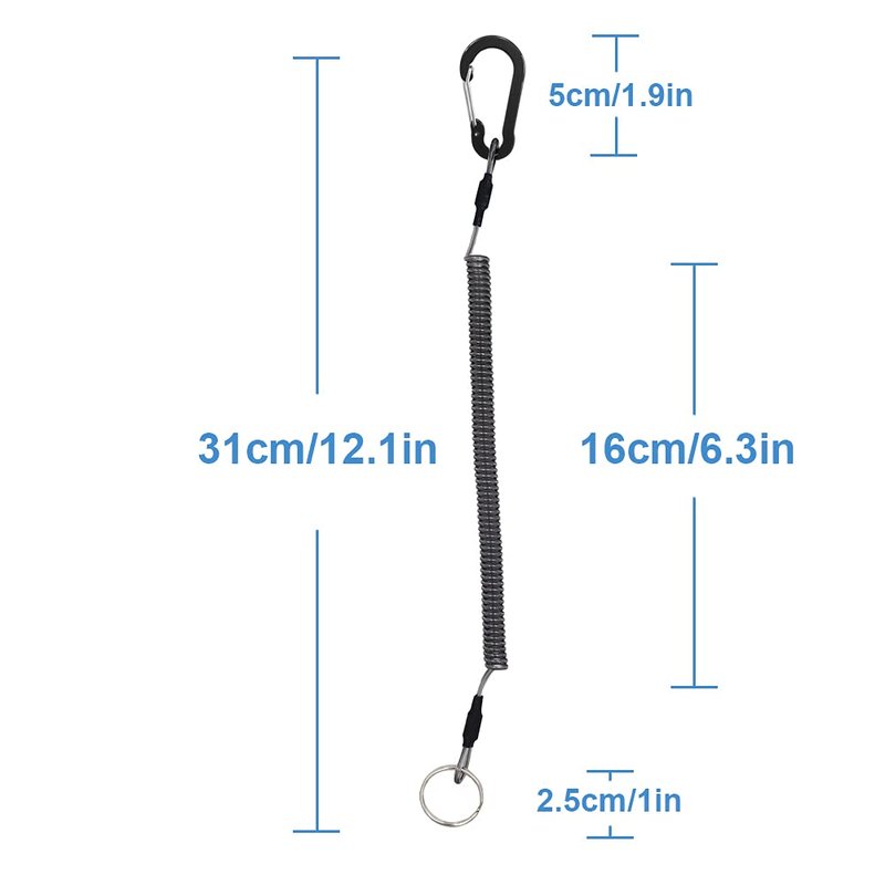 Lix&Rix Color Fishing Lanyards Fishing Tool Pole Safety Coiled Lanyards Retractable Wire Inside with Carabiner, 6pcs