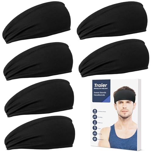 6PCS Headbands for Men, Sweat Bands Headbands Men, Moisture Wicking Sweatbands for Men, Athletic Headbands Sweat Head Bands Mens for Sports, Running, Workout, Gym, Cycling, Football, Yoga