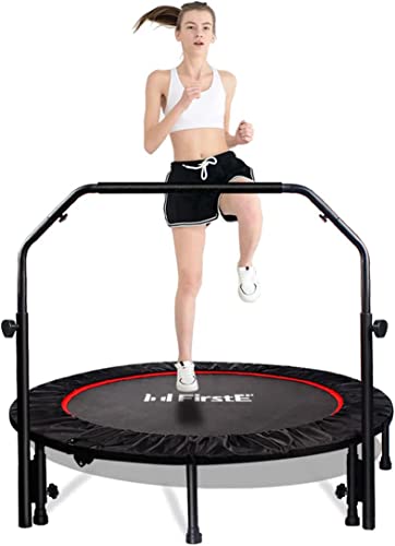 48 Inch Foldable Fitness Trampolines with 4 Level Adjustable Heights Foam Handrail,Jump Trampoline for Kids and Adults Indoor&Outdoor, Max Load 440lbs