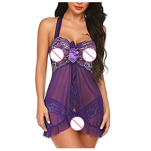 Generic maternity lingerieLace Lingerie for Women Front Closure for Sex Babyboll for Sex Naughty See Through Teddy Pajamas Cute Honeymoon Nightwear, 3X-Large, 7#purple