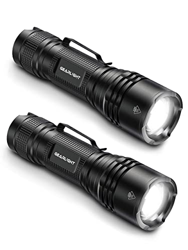 GearLight TAC LED Flashlight Pack - 2 Super Bright, Compact Tactical Flashlights with High Lumens for Outdoor Activity & Emergency Use - Gifts for Men & Women