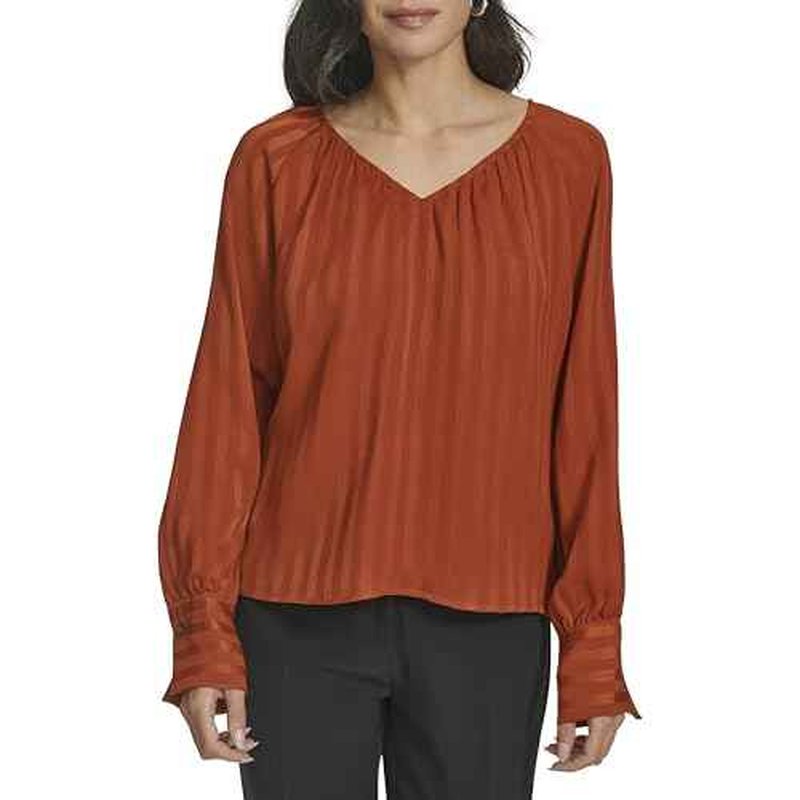 Calvin Klein Womens Long Sleeve V Neck Blouse