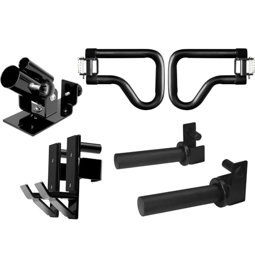 Yes4All Set Attachments for Power Cages 2"x2" Tube with 1" Hole including J-hooks, Multi Grip Dip Bars, Weight Plate Holders, T-Bar Row Platform