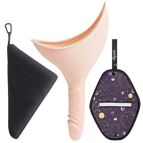 Rquite Female Urinal Pee Cloth Set, Portable Female Urination Device, Reusable Pee Funnel & Rag with Discreet Carry Bag, Silicone She Pee Cup for Womens Stand to Pee Camping Gear Hiking Accessories