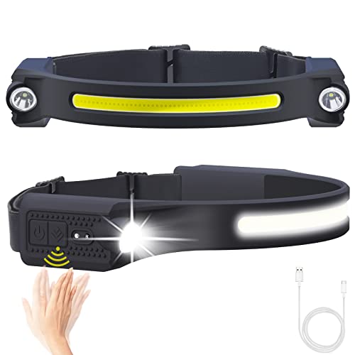 AlpsWolf LED Headlamp Rechargeable, 2 XPE LED and COB LED Head Lamp, Sensor Mode, 260° Wide Beam, IPX4 Waterproof, Rechargeable Headlight for Camping, Hiking, Running at Night (2 Pack)