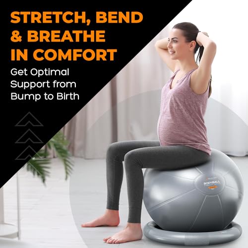 MANTRA SPORTS Heavy-Duty Exercise Ball Chair for Office with Base and Accessories - Yoga Stability Ball for Working Out, Physical Therapy, Home Fitness, Pregnancy, Labor Birthing Ball - Black, 75 cm