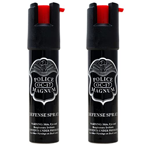 Police Magnum Compact Pepper Spray Self Defense- Tactical Maximum Heat Strength OC- Small Discreet Carry Canister- Made in The USA- 2 Pack 3/4oz TL