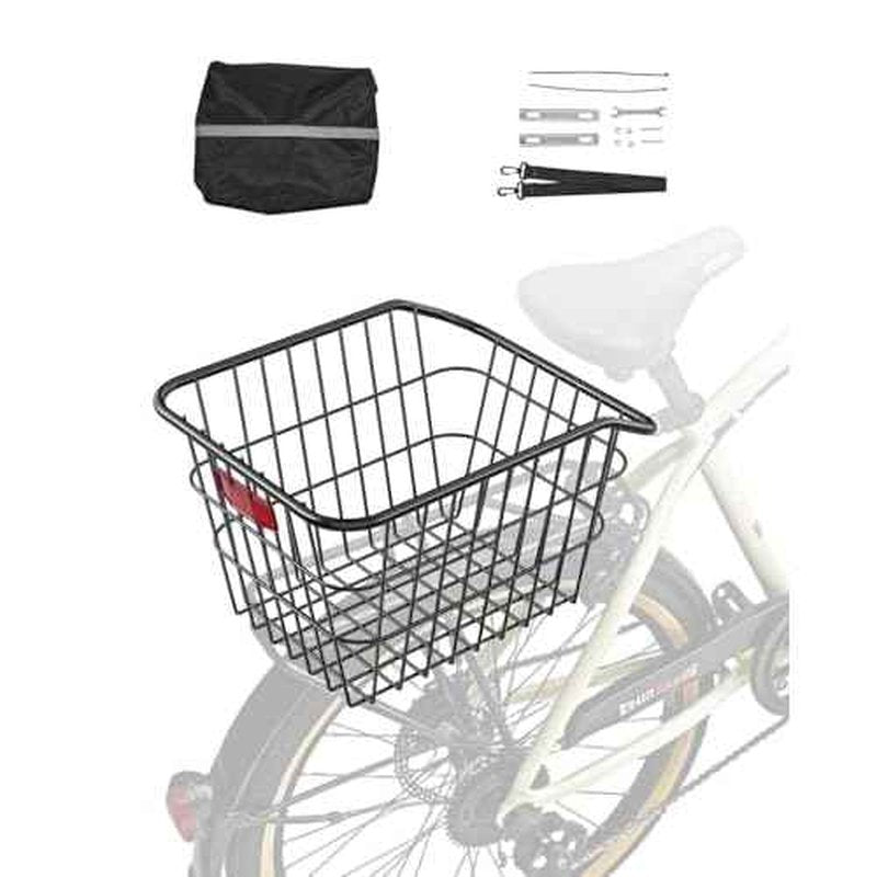 VEVOR Rear Bike Basket, Metal Wire Bicycle Basket with Reflective Tail Light & Waterproof Cover, Durable Bike Back Basket, Fits to Most Rear Bike Racks