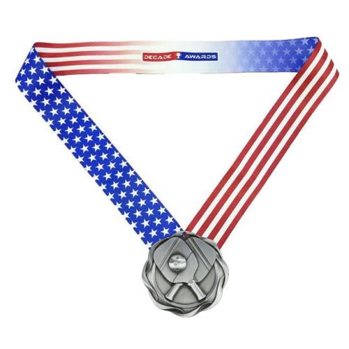 Decade Awards Pickleball Fusion Medal- Silver | Pickle Ball Medal with Stars & Stripes Ribbon - 3 Inch Wide (Silver)