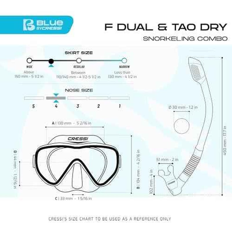 Cressi Single Lens Frameless Scuba Mask & Dry Snorkel for Snorkeling, Scuba Diving, F-Dual & Tao Dry: Designed in Italy