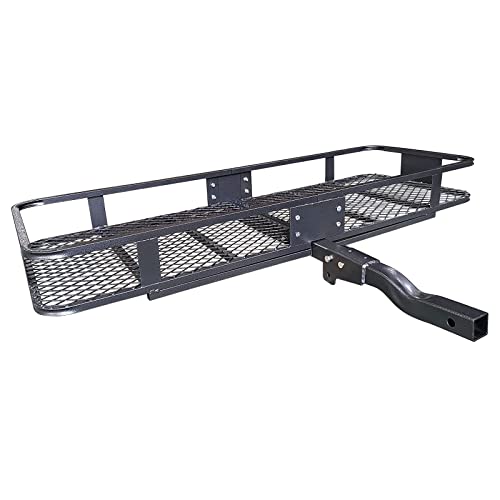 MeeFar Folding Hitch Mount Cargo Carrier Basket 60" X 20" X 6"+Waterproof Cargo Bag 16 Cubic Feet(58" 19" 24"),Hauling Weight Capacity of 500 Lbs and A Folding Arm.with Hitch Stabilizer,Net and Straps