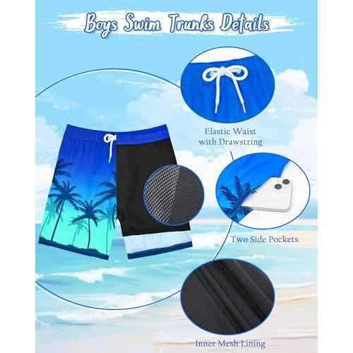 Boys Rash Guard Swim Set with Swim Trunks Bathing Suit Long Sleeve Swim Shirt Quick Dry Swimsuit Kids Swimwear Size 7-16