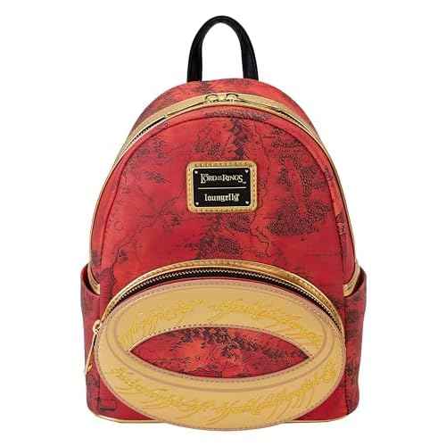 Loungefly WB Lord of The Rings The One Ring Mini Backpack | Red Map of Middle Earth Adult Fashion Bag Standard