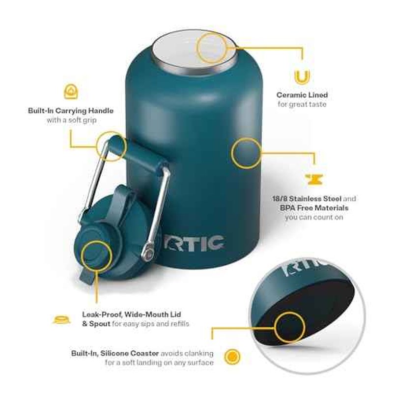 RTIC 1 Gallon Outback Jug, Stainless Steel, Insulated Water Bottle with Lid and Handle, BPA-Free, Double Wall Vacuum Insulation, Ceramic Lined, Marine