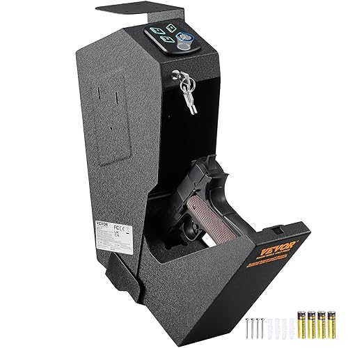 VEVOR Mounted Gun Safe for Pistols, Biometric Gun Safe with Three Quick Access Ways of Fingerprints, Passwords and Keys, Handgun Safe for 1 Pistol for Home, Bedside, Nightstand, Wall