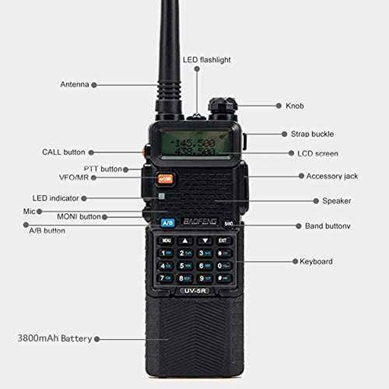 Baofeng UV-5R Dual Band Two Way Radio Handheld Ham Radio Long Range Walkie Talkies Pack of 4 for Hiking Camping Skiing Trip (Black) with 8W 3800mAh Battery