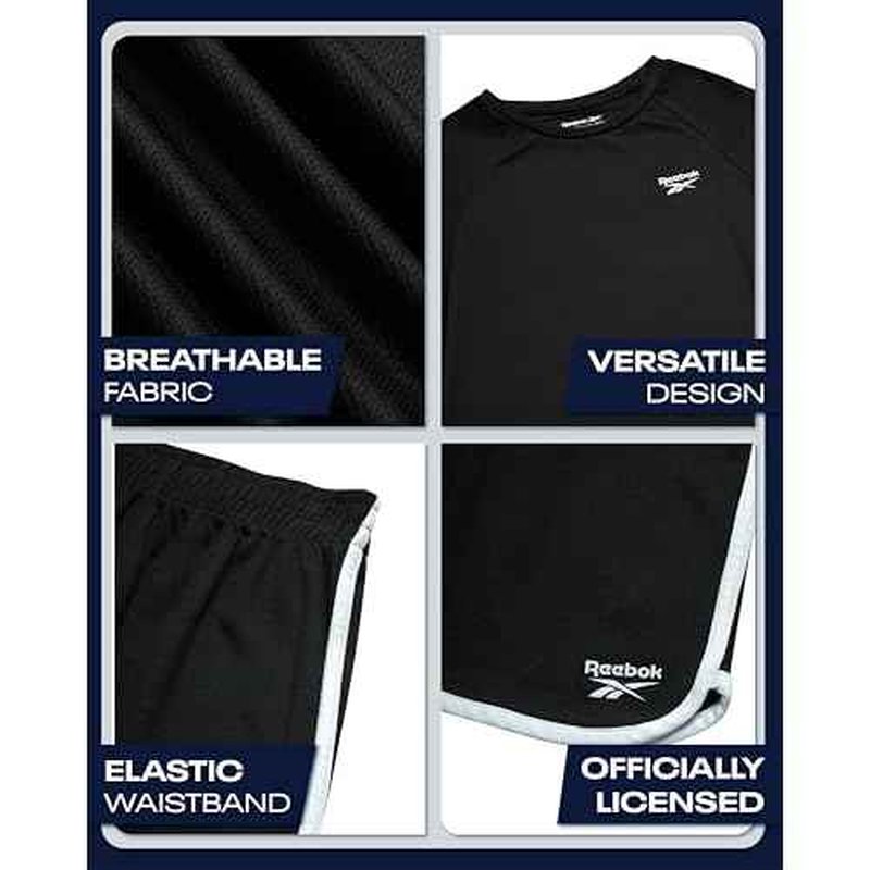 Reebok Boys Athletic Shorts Set - 3 Piece Summer Clothes Outfit with Graphic Tees and Boys Running Shorts for Active Kids