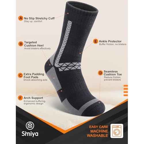SIMIYA Merino Wool Socks for Men, 5 Pairs Thermal Warm Hiking Super Thick Crew Work Cushion Sock for Mens Winter Cold Weather