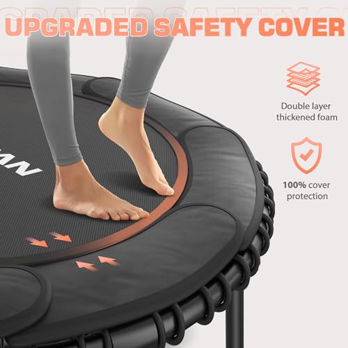 BCAN 450/550 LBS Foldable Mini Trampoline, 40"/48" Fitness Trampoline with Bungees, U/T Shape Adjustable Foam Handle, Stable & Quiet Exercise Rebounder for Kids Adults Indoor/Garden Workout