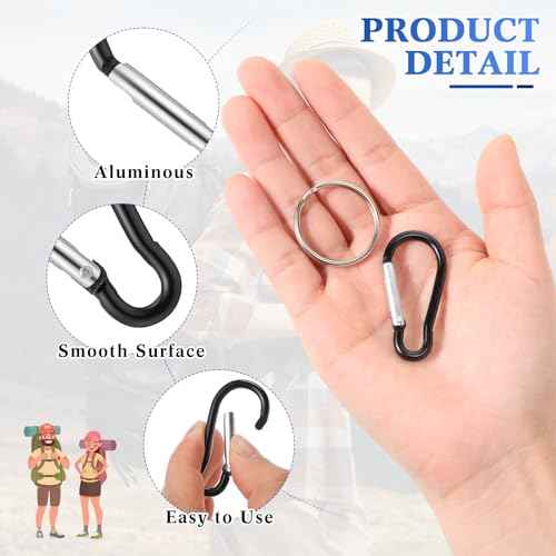 200 Pcs 1.8" Bulk 100 Aluminum Clip Keychains with 100 Keyrings Metal Mini Spring Snap Hooks for Camping Hiking Traveling Outdoor Activities