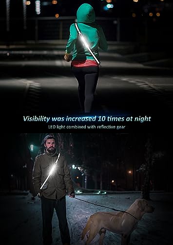 Ylzzrs LED Reflective Belt Sash Walking Gear,Safety Lights for Walkers at Night,High Visibility Safety Rechargeable Reflective Running Gear for Men Women Kids Night Dog Walking Gear (Black)