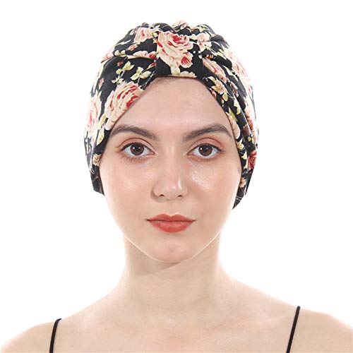 DuoZan Cotton Turbans Satin Liner Double-Layered Beanie Chemo Cap Sleep Bonnet Black …