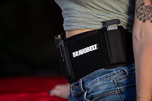 BRAVOBELT XL Belly Band Holster - Athletic Flex FIT for Running, Jogging, Hiking - G17-43 S&W M&P 40 Shield Bodyguard Kimber (45" - 55" Belly, Black)