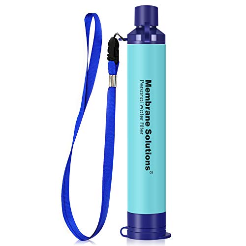 Membrane Solutions Personal Water Filter, Survival Filtration Straw Portable Gear, Emergency Preparedness, Supply for Drinking Hiking Camping Travel Hunting Fishing Team Family Outing (Blue, 1 Pack)