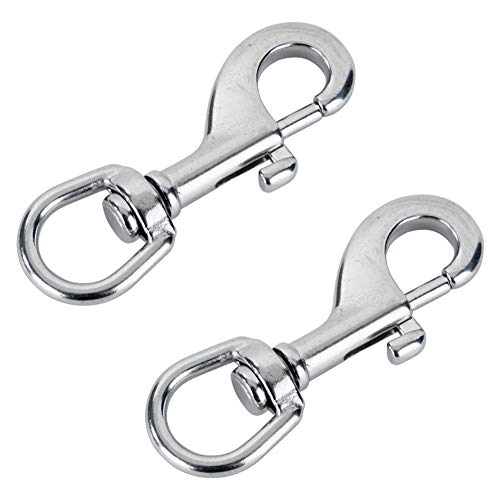 AOWESM Swivel Eye Bolt Snap Hooks, Marine Grade Stainless Steel 316 Scuba Diving Clips, Heavy Duty Single Ended Trigger Clasp Pet Buckle Flagpole Clips (2 Pieces) (80MM Silver)