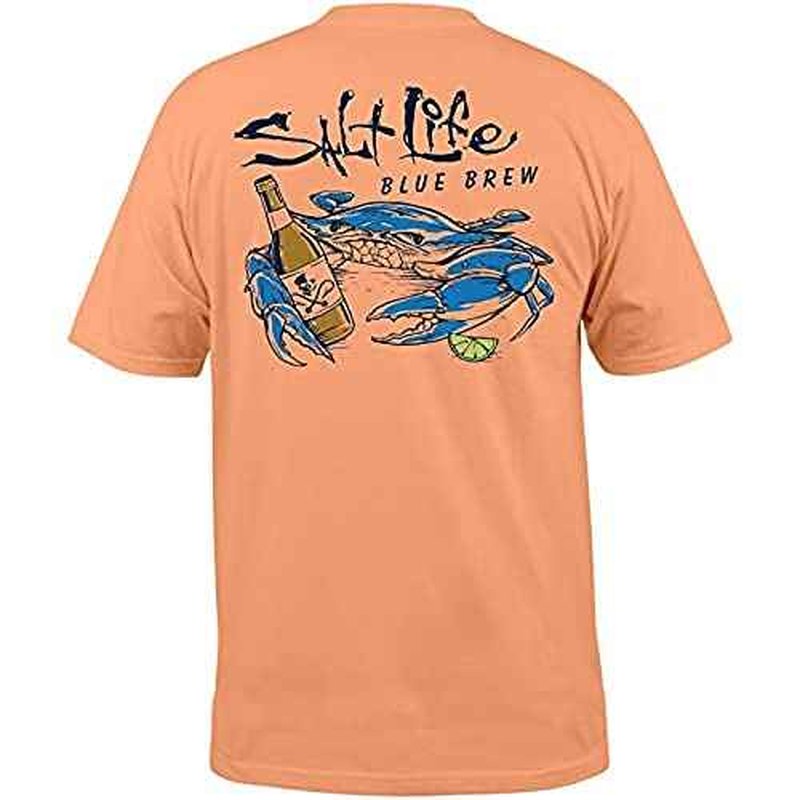 Salt Life Mens Blue Brew Crab Short Sleeve Classic Fit Shirt