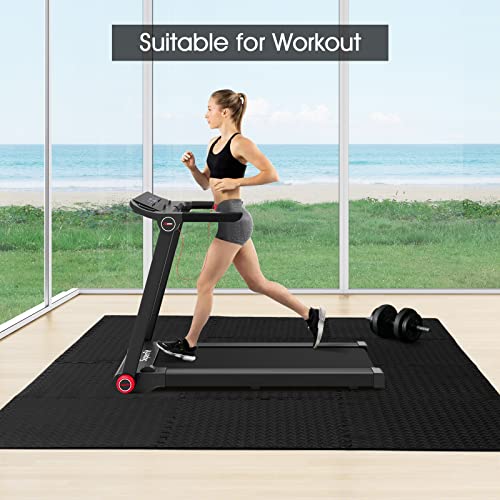 Tangkula 48 Tiles Exercise Flooring Mats with Border, Non-Slip EVA Foam Protective Mats, Elastic Puzzle Play Mats, 1/2" Interlocking floor Mats for Home Gym, Fitness Room, Workshop Equipment(Black)