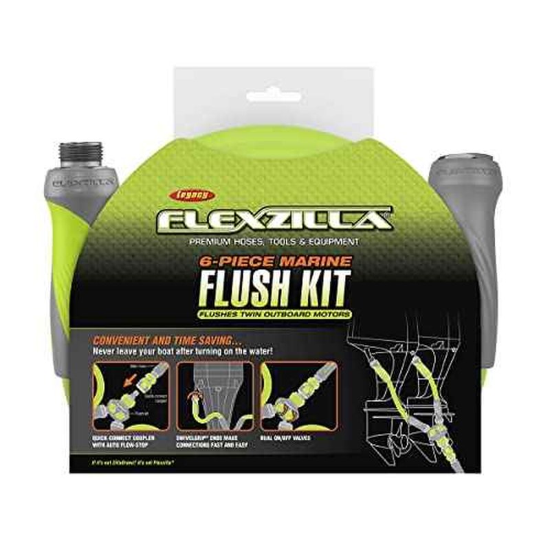 Flexzilla Marine Twin Outboard Flush Kit, 6-Piece 5/8" 3/4" - 11 1/2 GHT - HFZGSK01