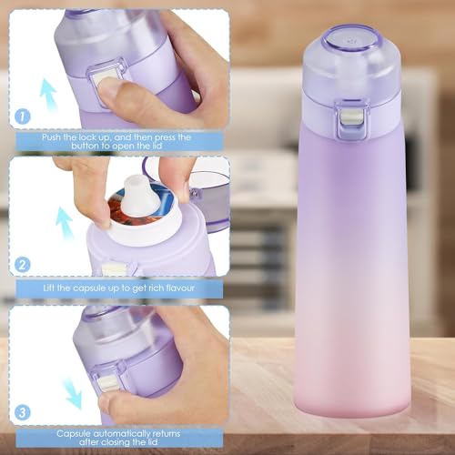 Air Scent Water Bottle with 12 Flavor Pods 650ML Sports Scented Water Bottle BPA Free 0% Sugar Calories