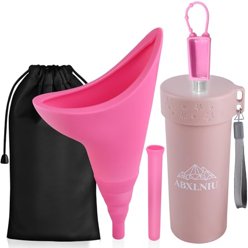 ABXLNIU Female Urination Device with Cup, Female Urinals Portable Pee Funnel for Women - Standing Up to Pee Anywhere, Reusable Women Pee Funnel Camping/Hiking Gear Gifts for Women, Pink