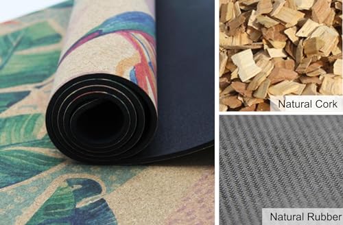 Eco-Friendly, Non-Toxic Cork Yoga Mat. Sweat Resistant, Non-Slip Flat Mat. Ideal for Hot Yoga, Bikram, Vinyasa, Power, Pilates, HIIT Workouts. (72" x 26" x 4mm) (Bird of Paradise)