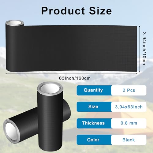 Oipiocy 2-Pack Black Nylon Patch Repair Kit 4 x 63 Inch Waterproof Fabric Tape