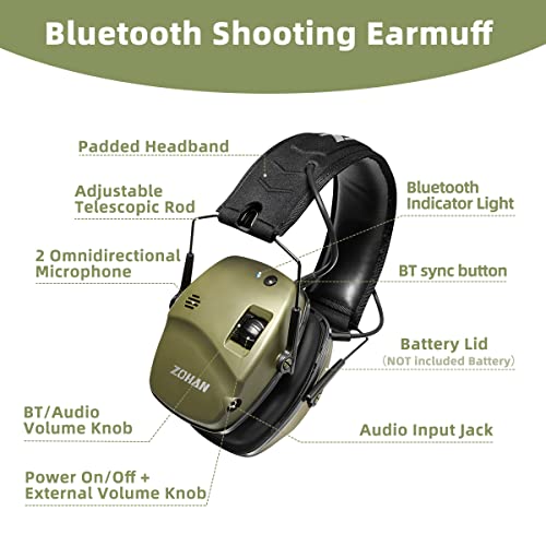 ZOHAN 035 Bluetooth 5.4 Shooting Ear Protection Earmuff, Active Noise Canceling, Hearing Protection with Sound Amplification