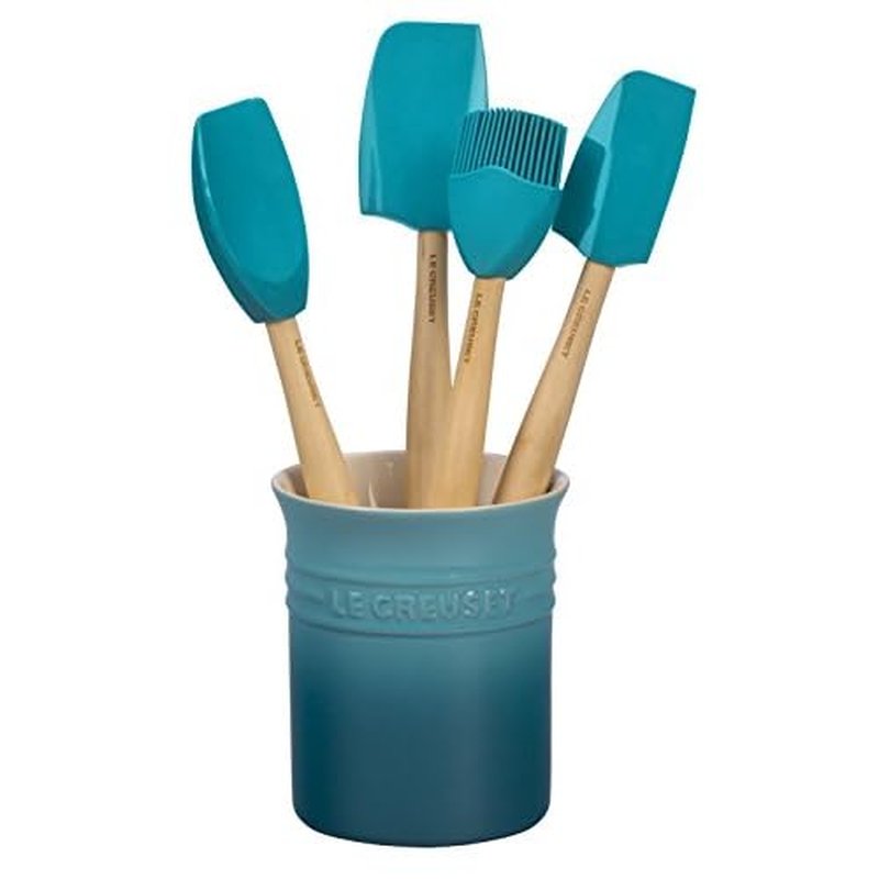Le Creuset Silicone Craft Series Utensil Set with Stoneware Crock, 5 pc., Caribbean