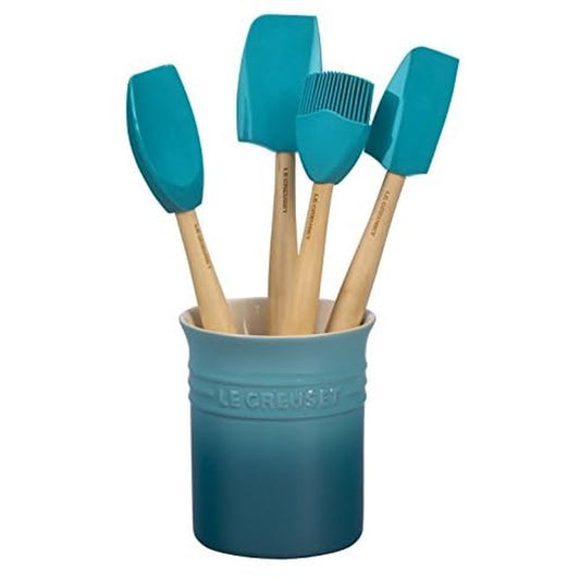 Le Creuset Silicone Craft Series Utensil Set with Stoneware Crock, 5 pc., Caribbean