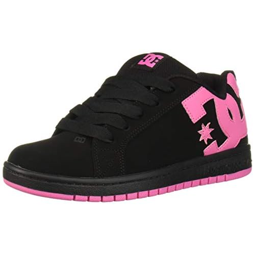 DC Unisex-Child Court Graffik Low Top Skate Shoe Sneaker, Black/Pink, 13 M M US Big Kid