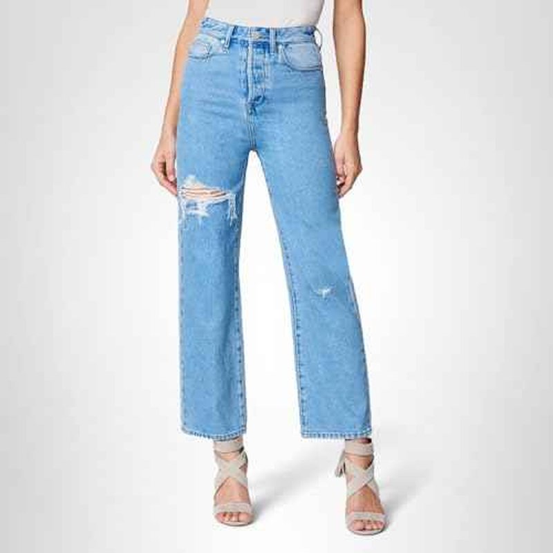 [BLANKNYC] Womens Five Pocket Ribcage Straight Leg with Rips Jeans, Bloom for You, 27 US