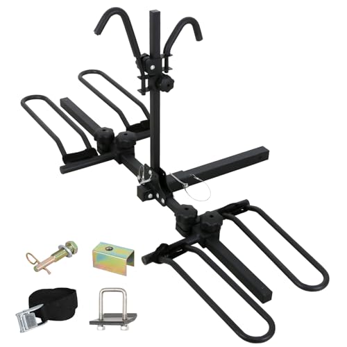 WEIZE 2 Bike Hitch Mount Rack Platform Style, Tiltable Bicycle Carrier Racks with Hitch Tightener and Strap, 90 lbs Capacity