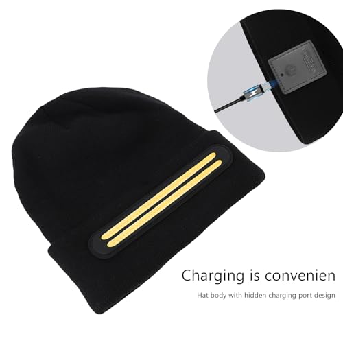 Beanie with Light, 230¡Æ Wide Beam Unisex USB Rechargeable, Headlamp Beanie Winter Knitted Cap Gifts for Men Dad Husband Him (Black)