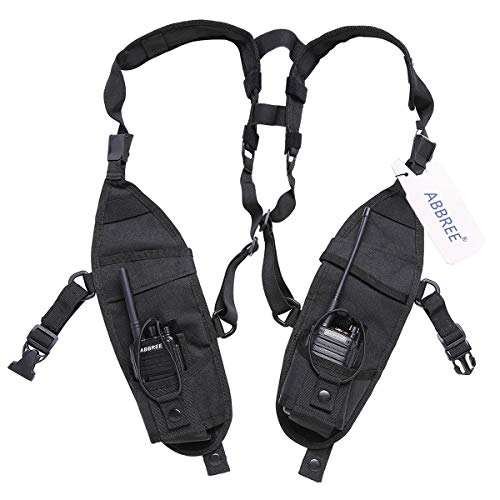 ABBREE Double Radio Shoulder Harness Holster Chest Holder Radio Case Vest Rig for Baofeng Motorola Midland Cobra Two Way Radio Walkie Talkie